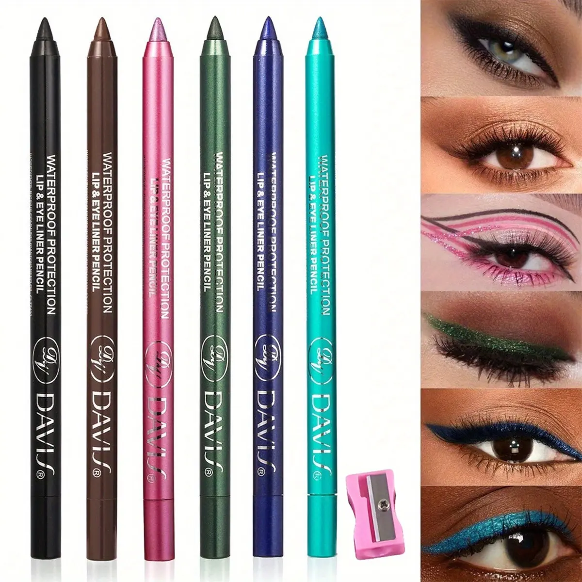 Six-Piece Eyeliner Pencil Set (includes Sharpener), Waterproof Smudge-Proof Long-Lasting Formula, Smooth Sweat Resistant Wing Eyeliner Eye Makeup, Eye Makeup Product, Eye Makeup Supplies