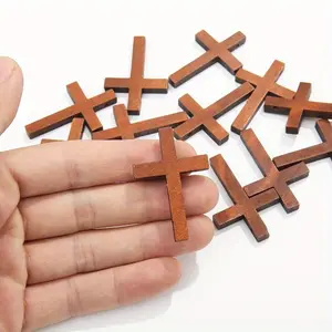 30pcs Handmade Wooden Cross Pendants for Festive Decoration - Hot Wood Crafts Ornaments for Home and Kitchen Decor