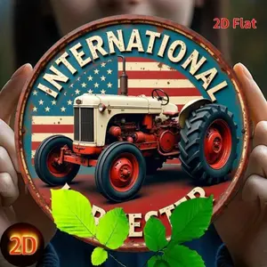 Vintage International Harvester Tractor Tin Metal Sign 8x8 Inch, Retro Farmhouse Wall Decor Vintage-Style Rustic Bar Garage Pub