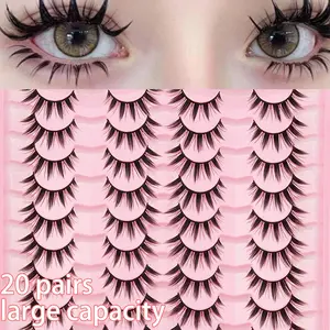 20 Pairs Cartoon Eyelashes, Dramatic Full Strip, Anime Style with Big Eye Effect, Reusable for Beginners, Doll Eye Look, Role Play, Party, Halloween, Makeup