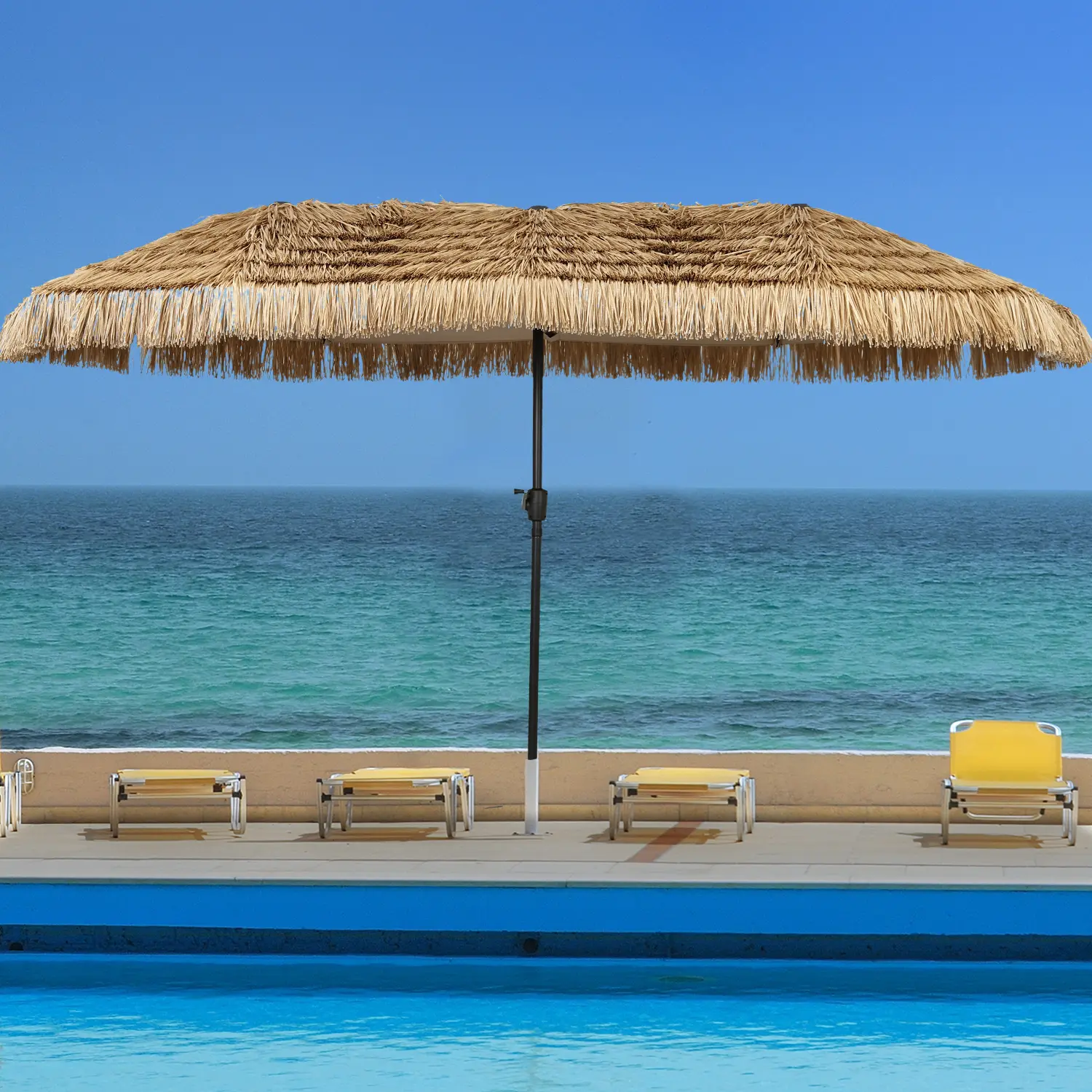 GDY 13 FT Hula Thatched Tiki Umbrella, Hawaiian Style Beach Patio Umbrellas, for Patio, Garden, Beach, Pool Without Base