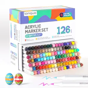 Lang Guo 126 Colors Acrylic Paint Markers Set, Soft Brush Tip Acrylic Paint Pens Acrylic Markers for Rock, Christmas and Halloween gifts，Egg, Wood, Glass, Canvas Paintin