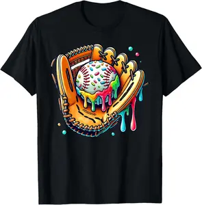 Cool Sport Baseball Glove Drip With Sprinkles Drip T-Shirt Kids graphic tee