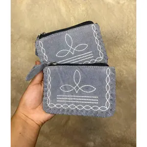 Grey BootStitch Leather Coin Pouch