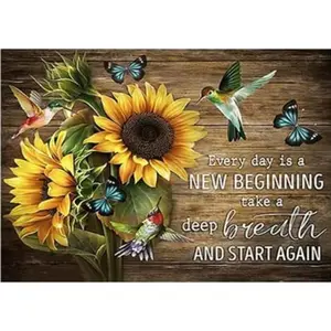 1PCS Sunflower Diamond Painting Kit with Hummingbirds Butterflies Wood Background DIY Craft for Home Decor