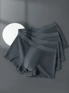 Men's Solid Breathable Mesh Boxer Brief, 4 Counts Casual Comfy Underwear for Daily Wear, Soft Breathable Men's Underwear for All Seasons