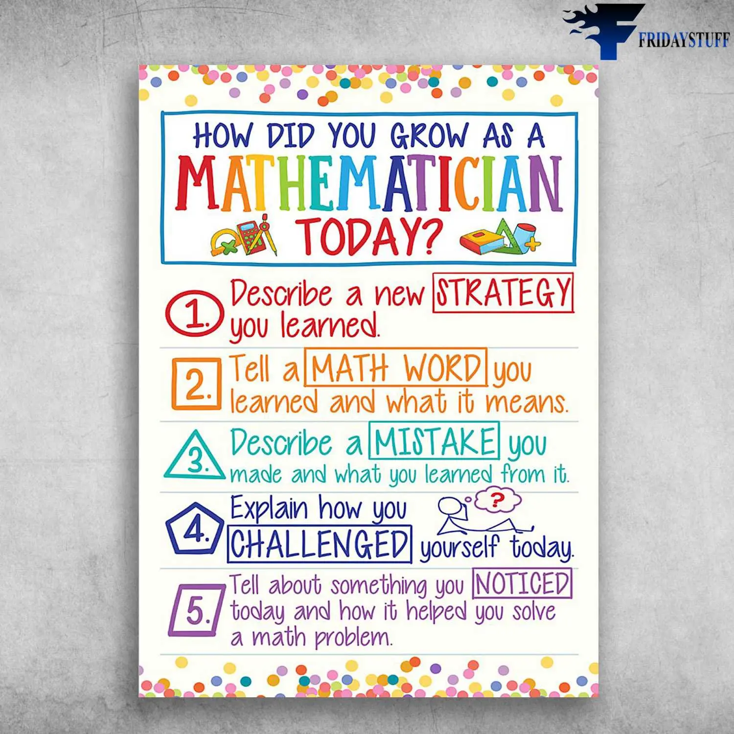 Classroom Poster, How Did You Grow As A Mathematician Today, Describe A New Strategy You Learn .Vintage Poster - Wall Decor No Frame