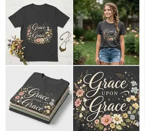 Grace Upon Grace T-Shirt | Floral Scripture Typography