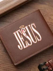 Men's Colorful Jesus Print Leather Wallet, Trendy Cross Halo Design, PU Leather Card Holder, Christian Faith Accessory
