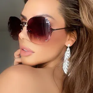 Glasses Women Sunglasses 100% UV Protection Rimless Oversized Gradient Lenses