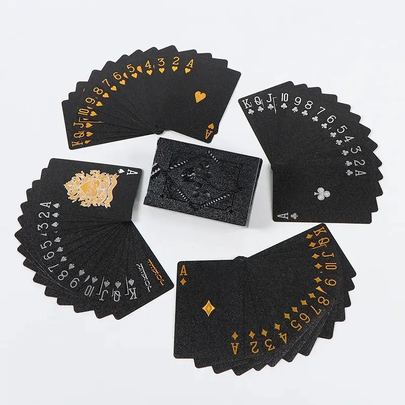 Waterproof Gold Foil Black Standard Playing Card Deck, Durable Card Set for Family Game Night and Party Entertainment