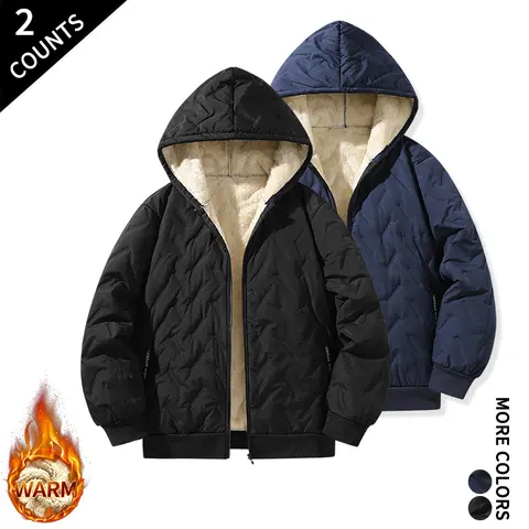 #SohoChic Men's 2 Pack Winter Fleece Lined Hooded Jackets, Quilted Warm Menswear Tops for Casual Outdoor Daily Wear