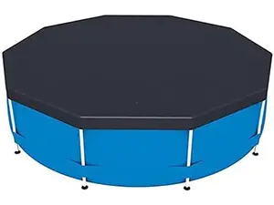 Swimming Pool Cover, Rectangle Rainproof Cover Portable Pool Cover Protector for Outdoor Above Ground Inflatable Swimming Pools, Garden Pool Cover (Saucer Black 144In)