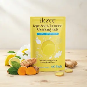 Ikzee Kuraz Acid Brightening Cleansing Cotton Pads 60p, Turmeric Essence Soothing Stabilizing, Improves Dull Rough Skin, Gentle Wiping