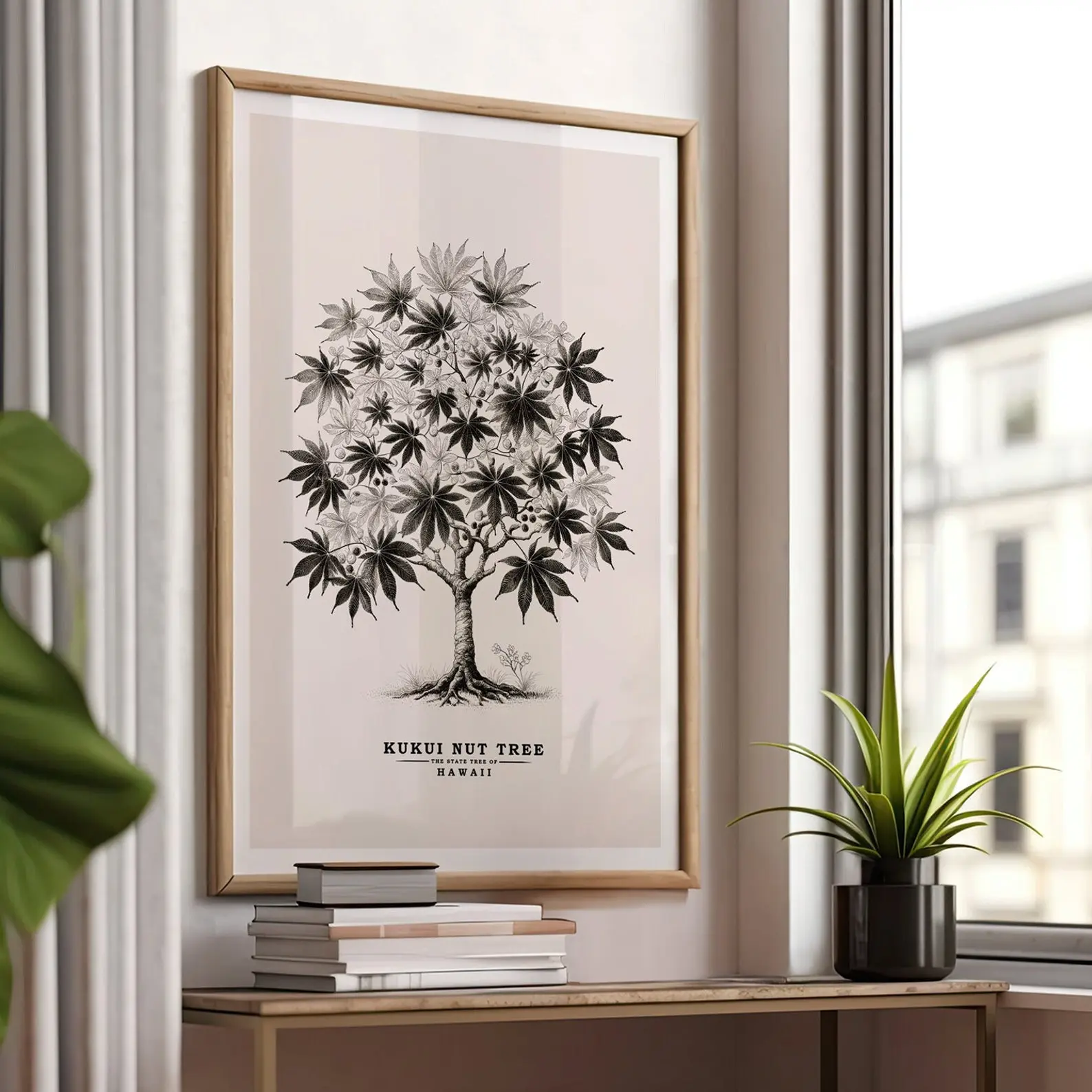 Hawaii State Tree Kukui Nut Vintage Sketch Poster Print Botanical Art Nature Ink Drawing Gift