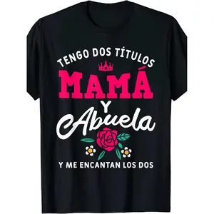 Women's Classic TShirt Featuring Humorous Spanish Grandma Saying Tengo Tanto Tiempo Mama y Abuela with Floral Crown Design Round Neck Short Sleeve