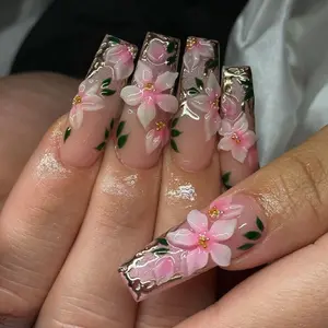 Spring Blossom 3D Floral Press On Nails | by NailLyra | Handmade Reusable Set