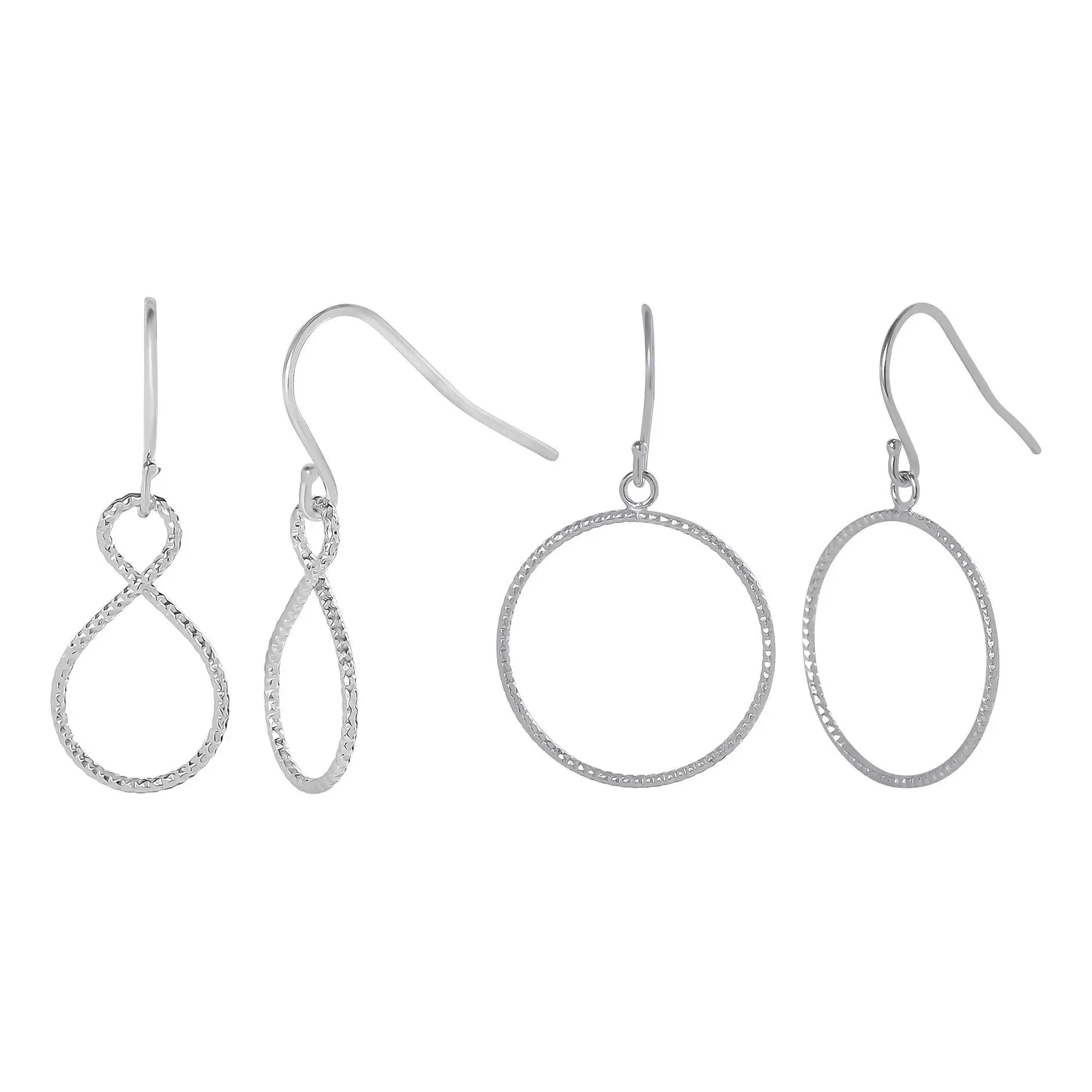 Silver Style Infinity Dangle & Hoop Earring Set, Sterling Silver Style Infinity Dangle & Hoop Earring Set, Sterling