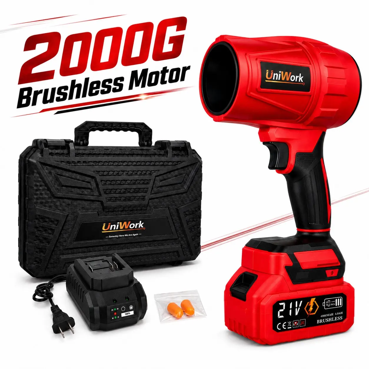 21V Cordless Brushless Turbo Jet Blower, 2000G Max Power Leaf Blower for Car Drying, Leaves, Dust & Garage Cleaning, 4.0Ah Battery Kit