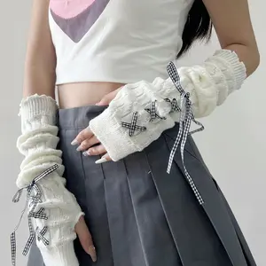 Women's Solid Lace Up Arm Warmers, Fashionable Warm Gloves for Daily Wear, Casual Y2K Style Accessories for Women & Girls