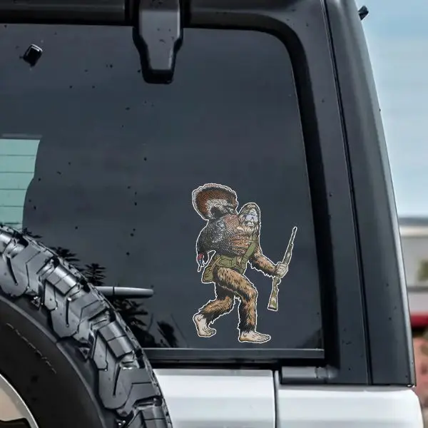 Bigfoot Turkey Packout Sticker, Funny Sasquatch Hunting Vinyl Decal, Turkey Hunter Gift, Waterproof Outdoor Car or Cooler Decoration