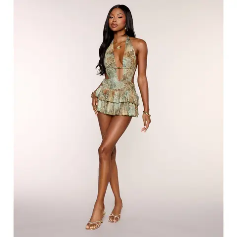 Palm Paradise Halter Romper