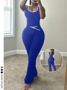 Lw Zillionaires Women's Fashion Colorblock Belly Control Bell Bottom Pants and Tank Top Set Womenswear, Matching, Multiple Colors Available, Perfect for Summer