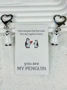 2pcs Cute Penguin Couple Keychain, With You Are My Penguin Hug Card, Suitable For Bags And Earphone Accessories, Ideal Valentine's Day Gift, Unique Birthday Wedding Anniversary Souvenir, For Wife, Husband, Boyfriend And Girlfriend