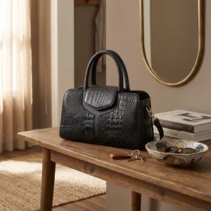 rocodile-Embossed Handbag for Wo- Fashionable with Top Handle, Durable Versatile for Office, Work, and Everyday Use- Comfort Grip, Secure Pockets- Available in Khaki, Coffee, Black,