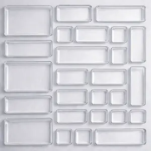 26 PCS Clear Plastic Drawer Organizers Set – 4-Size Bathroom & Vanity Storage Trays for Makeup, Kitchen Utensils, Office & Bedroom