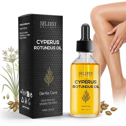 Selirxy Organic Cyperus Rotundus Oil - 60ml/2 fl oz, Natural Hair Removal After-Shave Moisturizer for Men, Vitamin C-Infused Oil Control Skin Soothing Mild Non-Irritating Body Care Wax (Hair Growth Products Alternative)