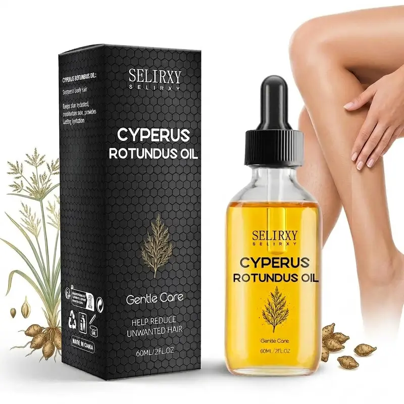 Selirxy Organic Cyperus Rotundus Oil - 60ml/2 fl oz, Natural Hair Removal After-Shave Moisturizer for Men, Vitamin C-Infused Oil Control Skin Soothing Mild Non-Irritating Body Care Wax (Hair Growth Products Alternative)