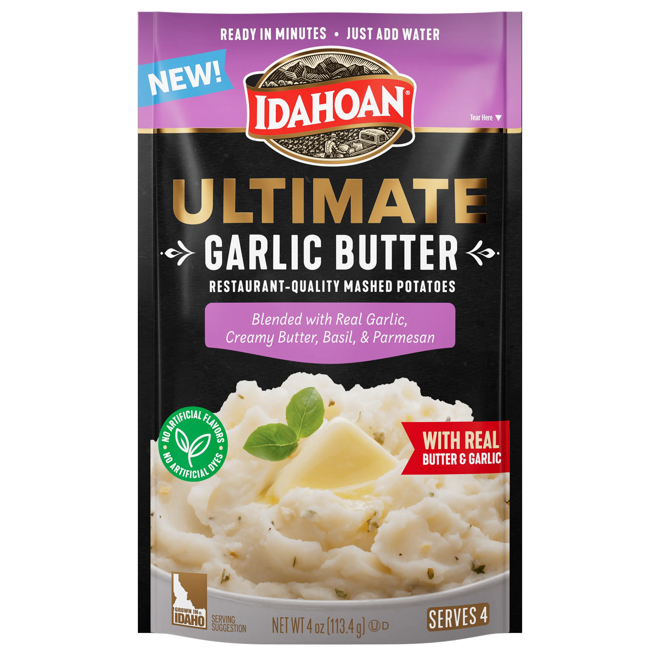 Idahoan Ultimate Garlic Butter Mashed Potatoes, 4 oz, Pack of 12