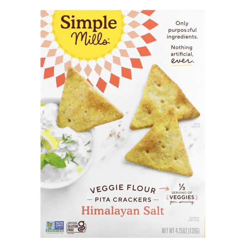 Simple Mills Veggie Flour Pita Crackers, Himalayan Salt, 4.25 oz (120 g)