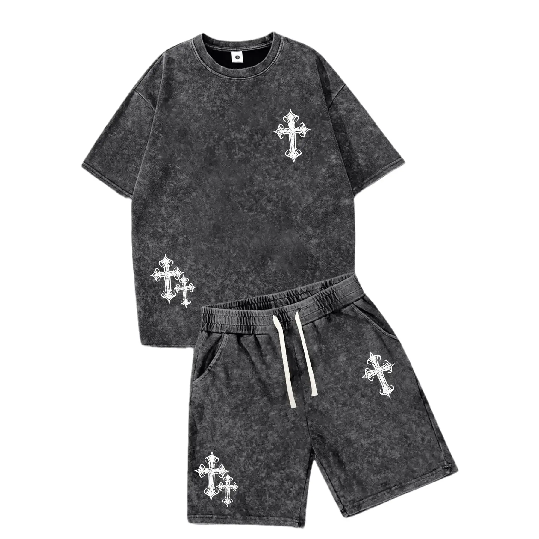 Men's Fashion Cotton Casual Sports T-Shirt & Shorts Set — American streetwear Y2K personalized letter print with unique design. Made of comfortable, breathable and lightweight cotton fabric. Perfect for surfing, basketball and daily wear, suitable for all