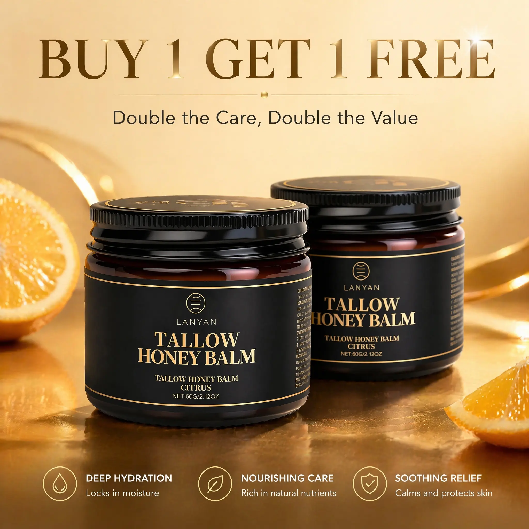 Buy 1 Get 1 Free - LANYAN SKIN Beef Tallow Face Balm - Wrinkle Defense, Natural Anti-Aging, Tallow-Based Moisturizer for Dry Rough Skin, Firming, Repair & Glow with Honey