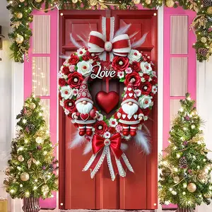 Valentine's Day Door Banner, Heart Design Romantic Decoration, 2D Flat Photo Background, No Power Needed, Pull Flag Banner, Party Decorations Banners, Decorative Banner