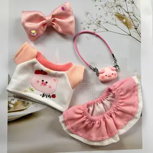 Plush Doll Clothes Set Cute JK Pig Set Pink Clothes Set for 20cm/8 inch Soft Dolls Stuffed Animals Includes Dress Shirt Bow Necklace Shoes 4Pcs Outfits