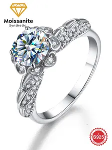 925 Sterling Silver Synthetic Moissanite Decorated Ring, Luxury Snowflake Design Ring for Women, Fashion Jewelry Accessories for Wedding, Engagement, Anniversary