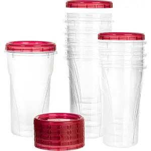 48 oz Clear Twist Top Storage Deli Containers with Leak Proof Lids Red - BPA Free Snack Containers Airtight Reusable Plastic Food Storage Canisters with Twist Seal Caps, Food Storage, Meal Prep, Freezer, Kitchen Organizer, Stackable, Reusable (12)
