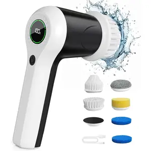 Electric Cordless Spin Scrubber with Battery Level Display - 2 Speeds Power Scrubber for Cleaning, 6 Replaceable Heads, Ideal Cleaning Brush for Bathroom, Sink, Window, Shower