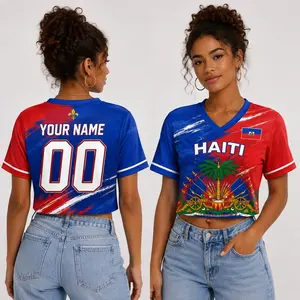 Custom Haiti Soccer Crop Top Jersey – Personalized Name Number Football Fan Crop Tee, Festival Shirt for Women