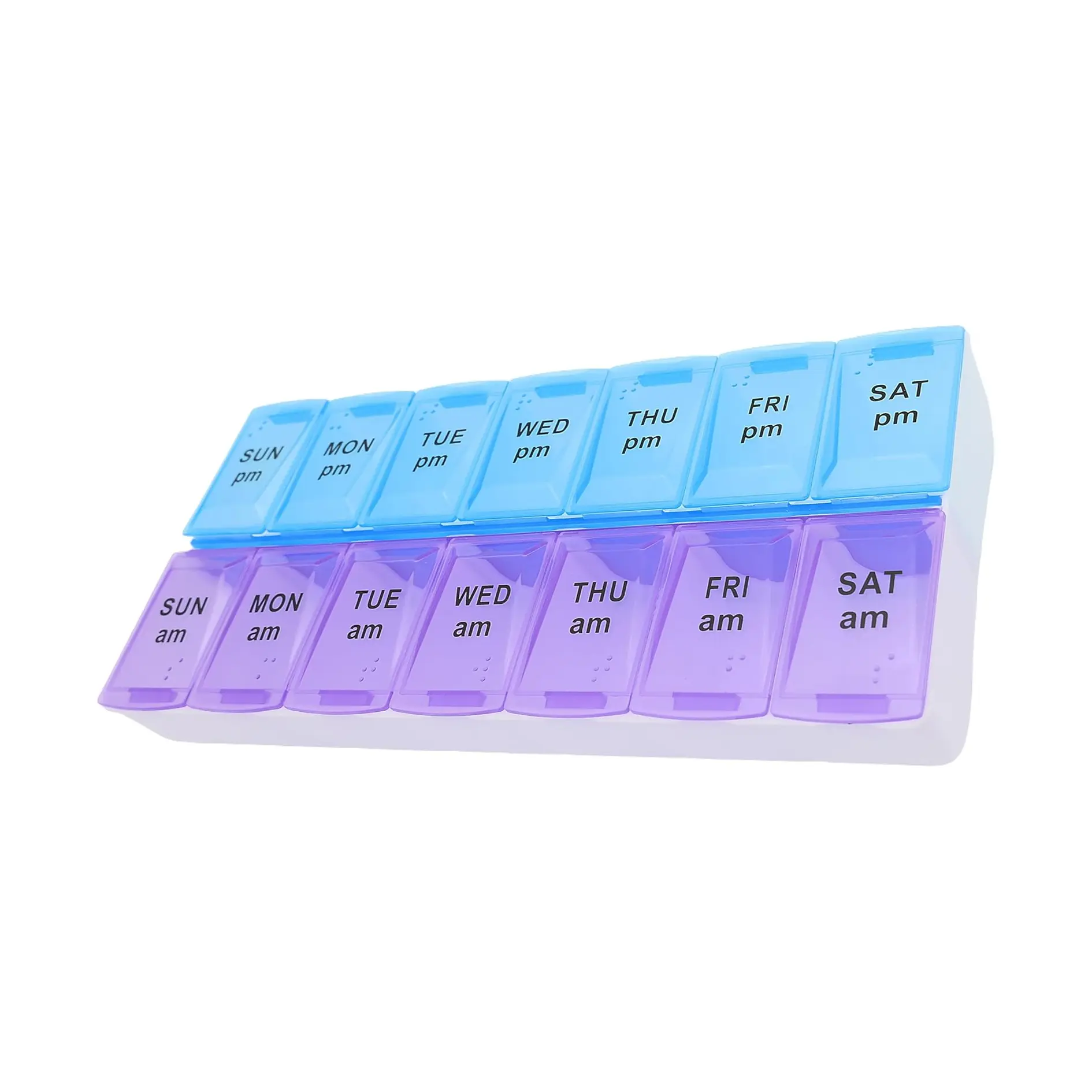 Purple & Blue 7 Day AM PM Pill Organizer, Large Weekly Pill Box Storage Case for Medication, Vitamins and Supplements