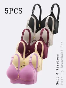 Women's Comfortable Breathable Daily Bras Set, Magnetic-Free No Steel Cup Design, Large Size Thin Fixed Cups Support Bra