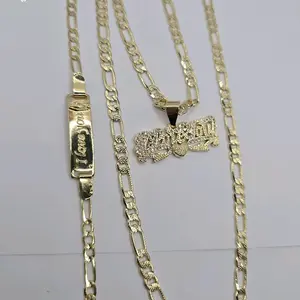 VALENTINE'S DAY beautiful set necklace with bracelet I Love You figaro style gold-plated