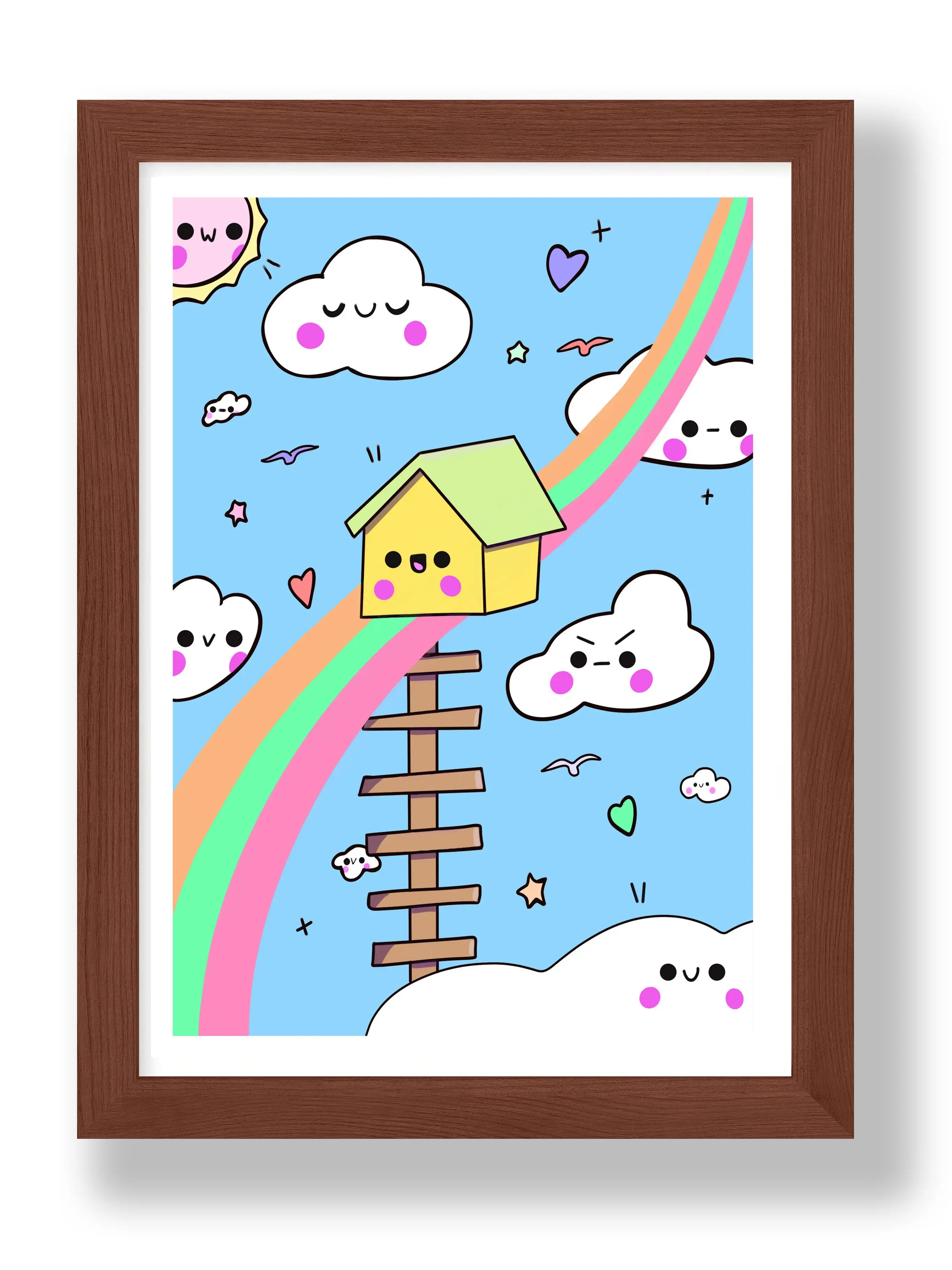 Tree house kawaii print 5 x 7 by Tincat, art print kawaii, cute kawaii print, colorful kawaii, kawaii room, kawaii art print, room decor, kids print