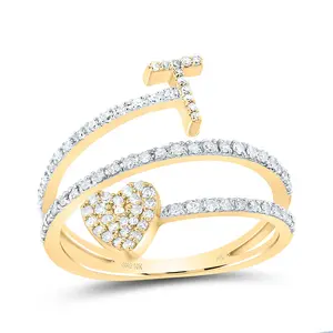 3/8Ctw-Nat Dia Nk Gift Initial "T" Heart Ladies Ring (2.39 grams)