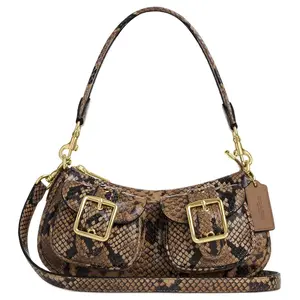 COACH Ashton 25 Leather Shoulder Bag with Snake-Effect Hardware for Women in Brown