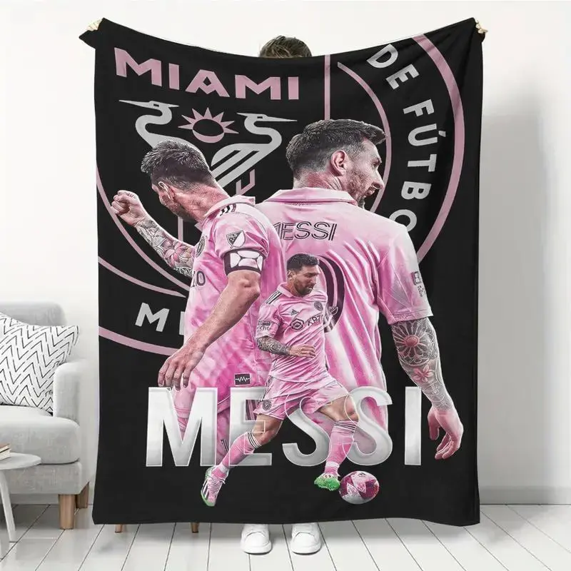 Lionel Messi V2 Fleece Blanket, Argentina Soccer Star Throw Blanket, Football Fan Cozy Plush Blanket, Soft Flannel Bed Blanket, Gift for Messi Supporters, Home Sofa Decor