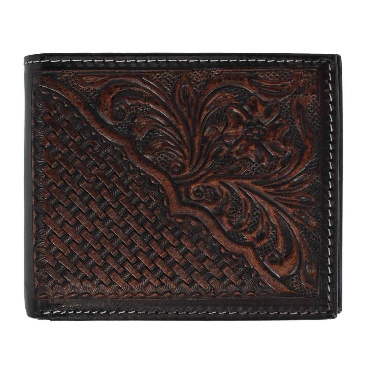 Men's American Bison Hand Tooled Leather Bifold Wallet - Embossed Detailing, Card Pockets, Bill Compartments, Everyday Carry Accessory